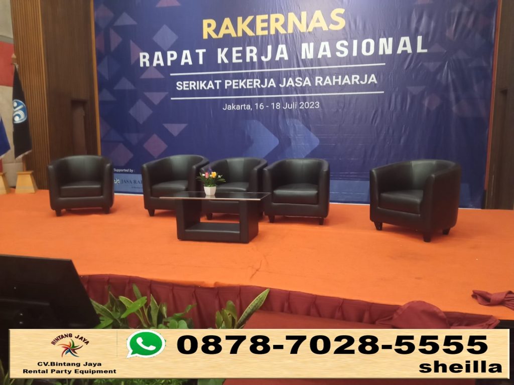 Sewa kursi sofa oval hitam event rakernas Jakarta