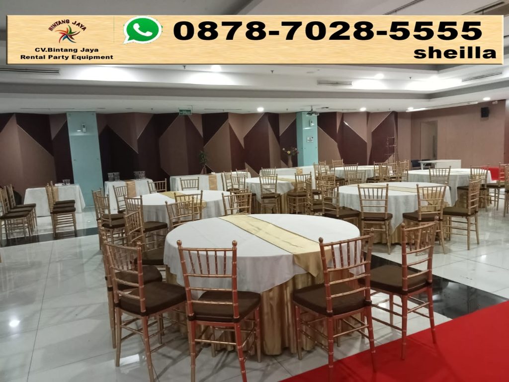 Sewa round table dan kursi acrylic tiffany gold Jakarta